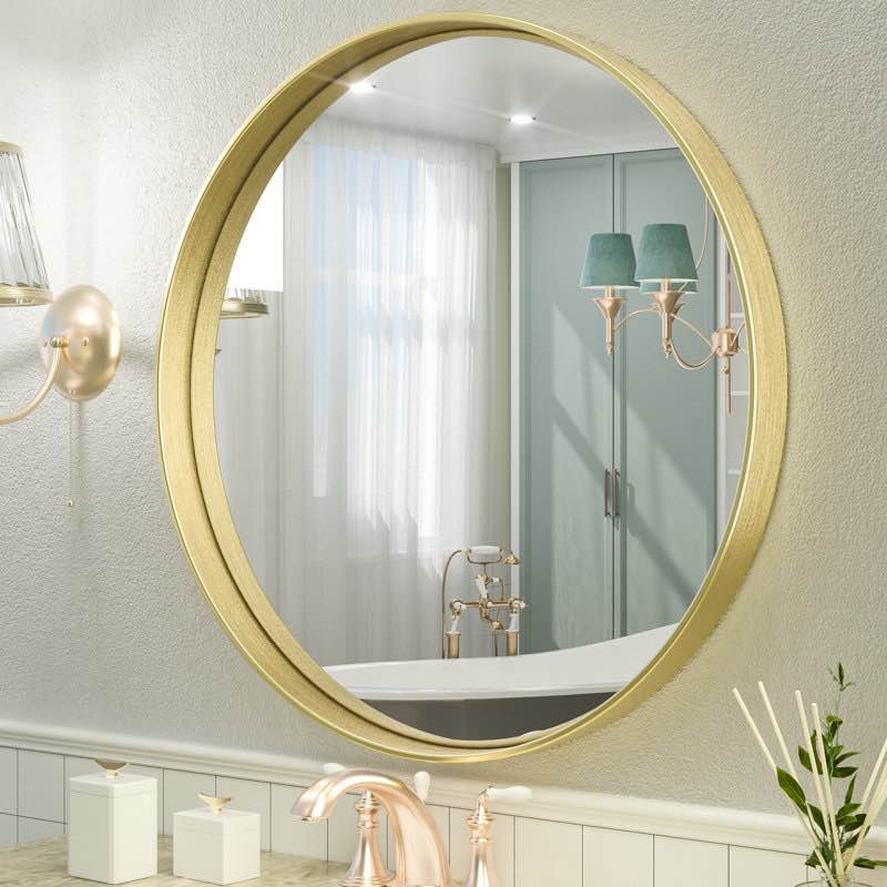 valancia round bathroom vanity mirror with aluminum alloy frame, shatter-proof film 24” x 24”