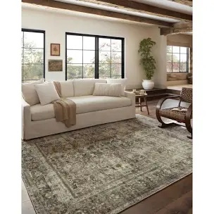 Magnolia Home By Joanna Gaines X Loloi Sinclair Machine Washable Pebble / Taupe Area Rug 5’X7’