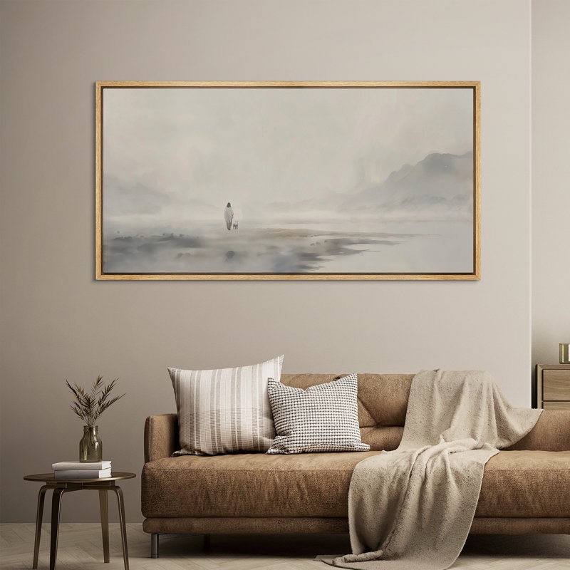 jesus christ and the lost lamb, greenish gray artwork - oversized framed wall decorations canvas print