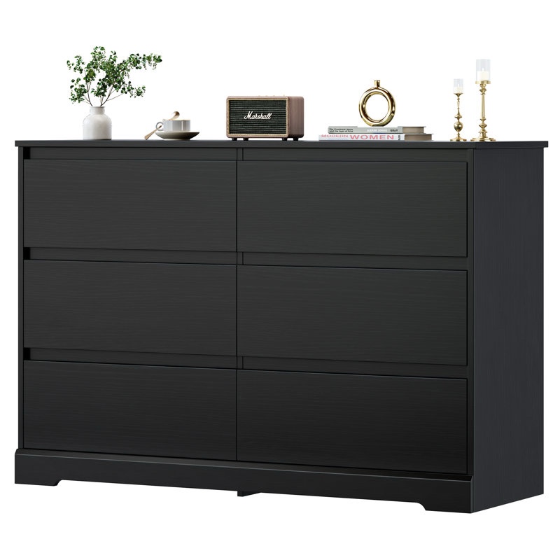 6 drawer 47.2" w wood modern double dresser (missing hardware)