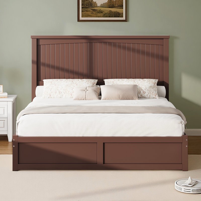 Adainville 50"H Modern Full Size Solid Wood Bed with 2 Storage Drawers, Espresso