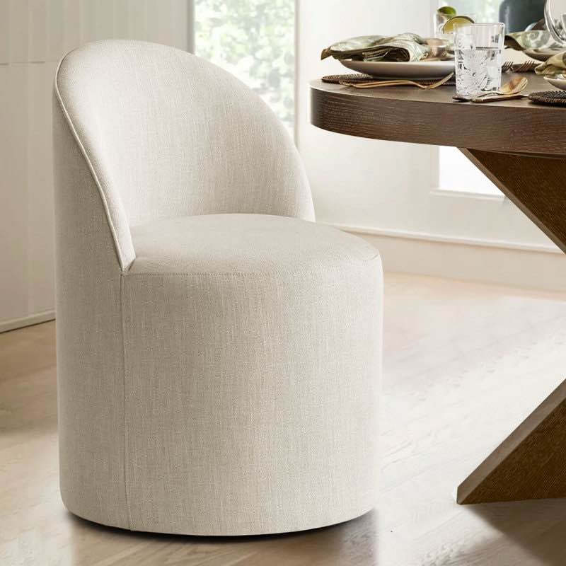 Linen Upholstered Swivel Dining Chair with Castors