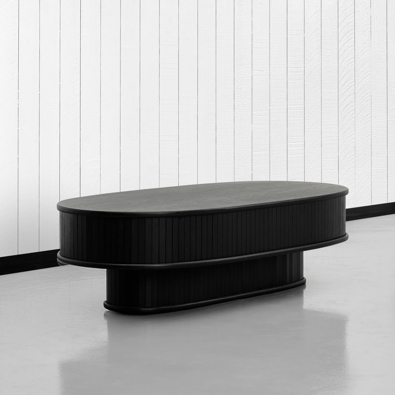 NTC STREAM DOU Coffee Table Modern Double-Layer Oval Wooden Center Table with Vertical Groove Design, Stylish Living Room Decor, Contemporary Minimalist Style for Home and Office, Easy Assembly (Table top only) 