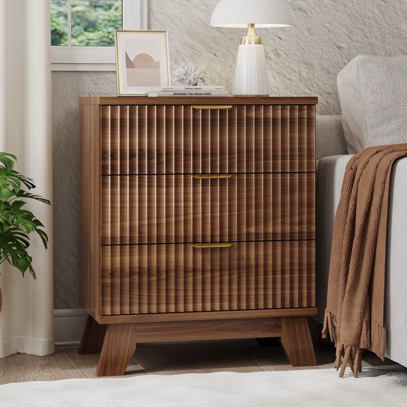 Fluted 3 -Drawers Dresser For Bedroom With Dresser Organizer, 23.6''W Chest of Drawers ,Nightstand