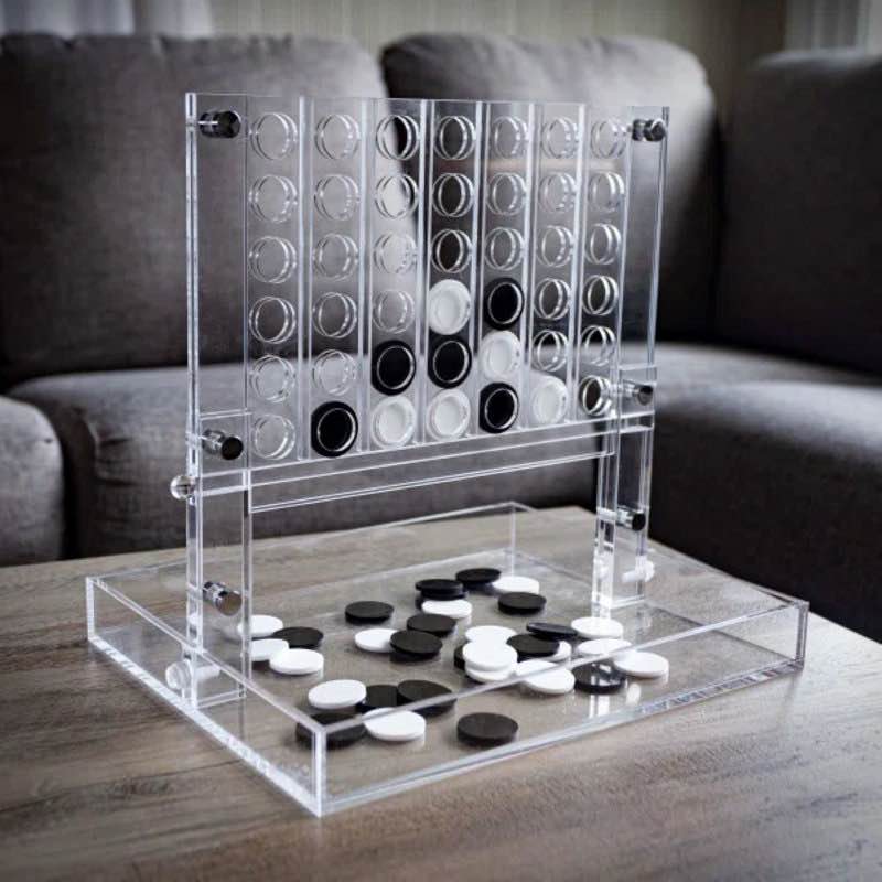 4 in a Row Game Fun Strategy Game for Adults Children Family Connect 4 Discs of Same Color in a Row Acrylic Tabletop Decoration Gift Decor (Black and White)