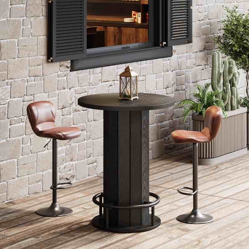 39.4" bar table, round bistro pub table with metal ring footrest, only table