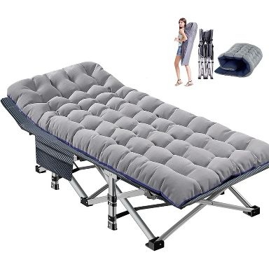 Docred Oversized XXL Folding Camping Cots with Mattress & Carry Bags, Heavy Duty Outdoor Beds for Adults – Gray