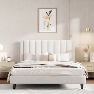 staunton upholstered platform bed with velvet and striped headboard Queen (headboard only)