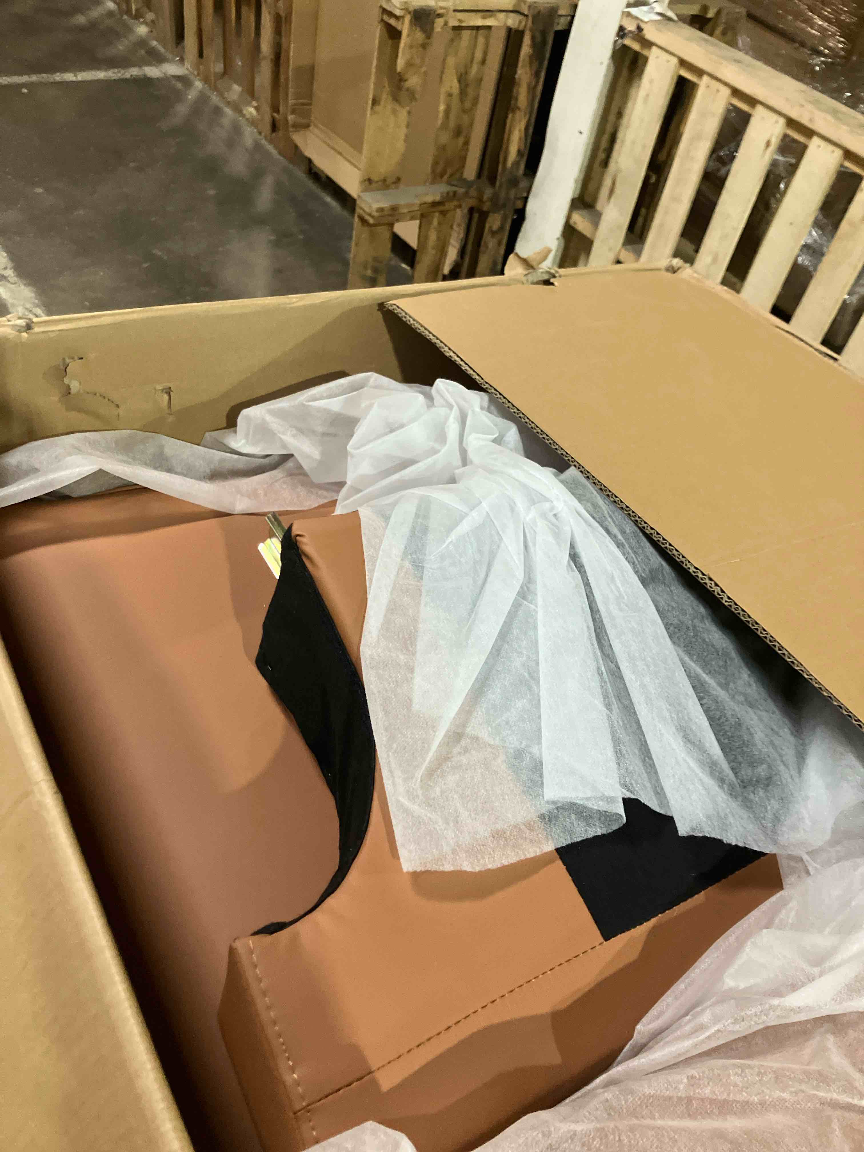 Condition photo showing As Is for EASE MOOSE Faux Leather Modular Sleeper Couch Sectional Sofa Bed with Storage,Convertible Faux Leather Sectional Sofa,Brown (right arm chair only)