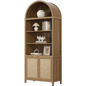 84.25''H Rattan Arched Bookcase With Adjustable Shelf