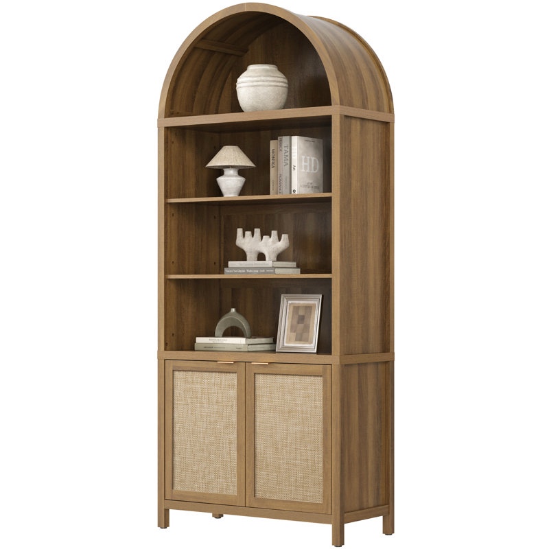 84.25''h rattan arched bookcase with adjustable shelf