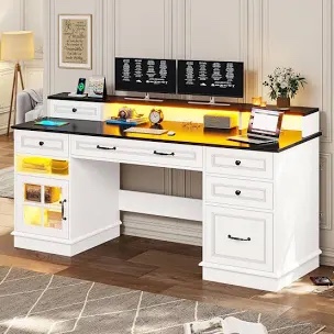 59" computer desk with 5 drawers and charging station