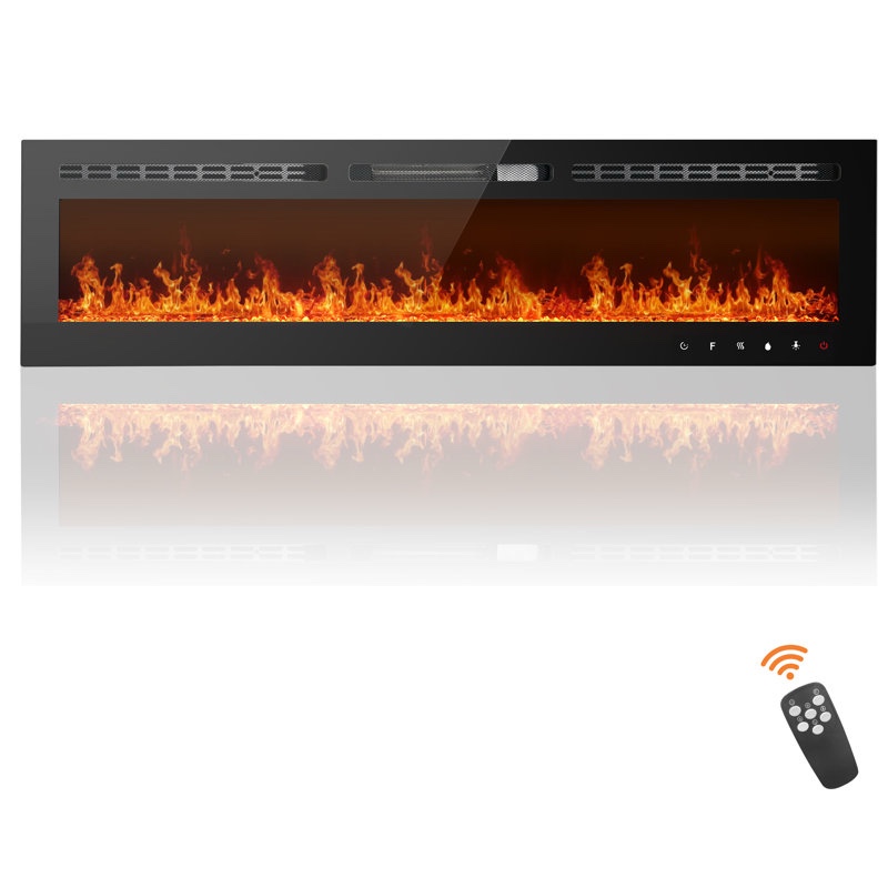 electric fireplace, ultra-thin fireplace recessed and wall mounted with touch screen control panel