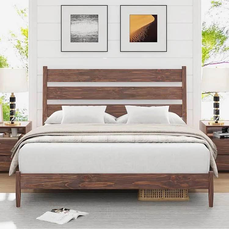 Flennory Solid Wood Bed Frame with Ergonomic Headboard Ebern Designs Queen