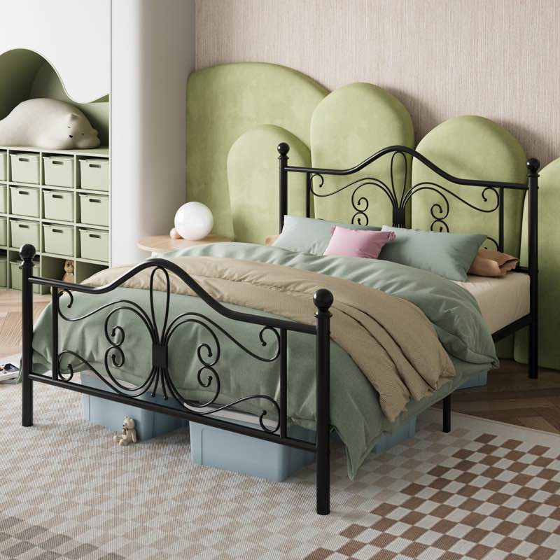 Anterrio Metal Open-Frame Bed with Butterfly Pattern Design Headboard and Footboard Full