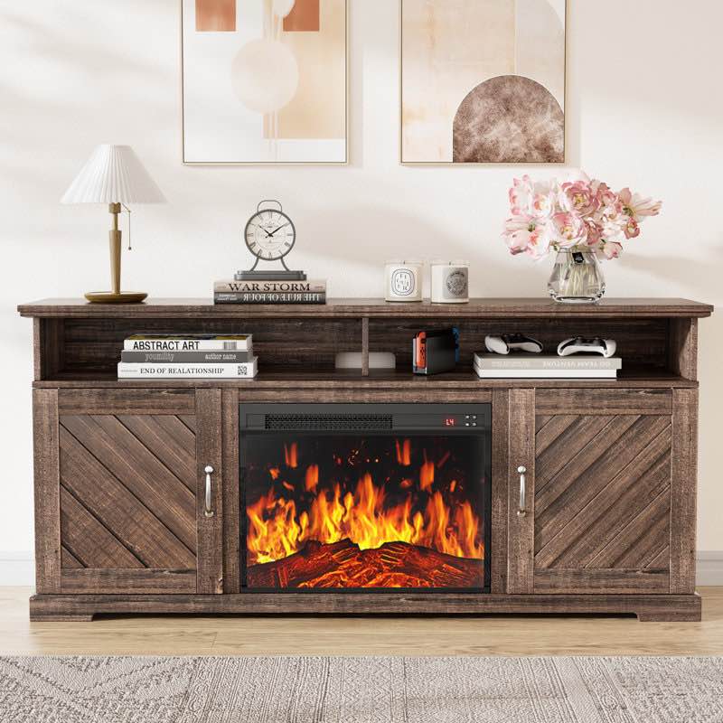 aillie fireplace tv stand for 75" tvs with electric fireplace, farmhouse tv console & entertainment center(does not come with fireplace and not in original box)