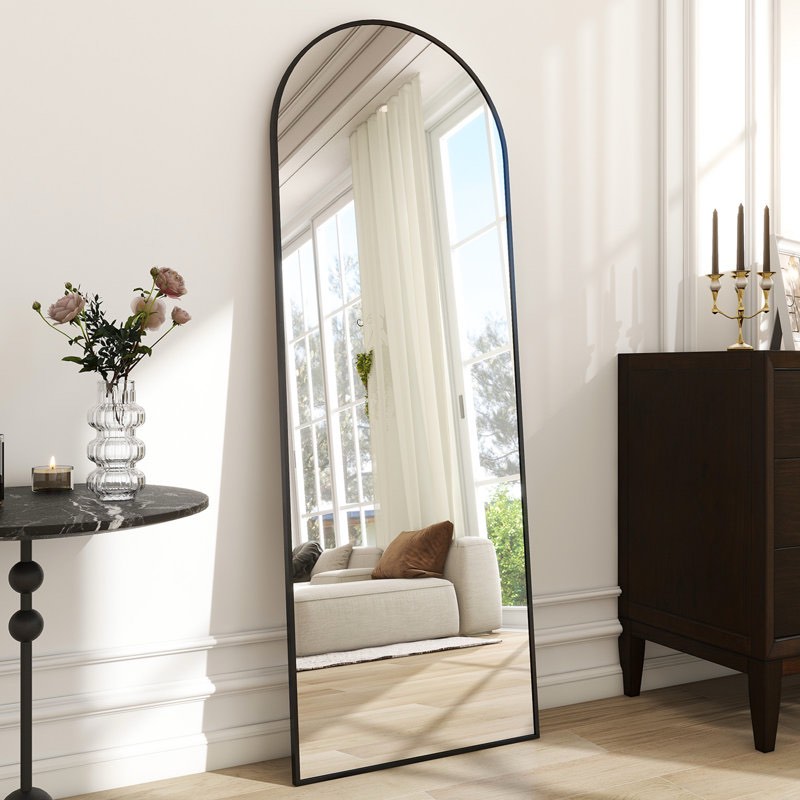 Alizeh Arched Metal Oversized Full Length Mirrors Wall Mirrors with Stand