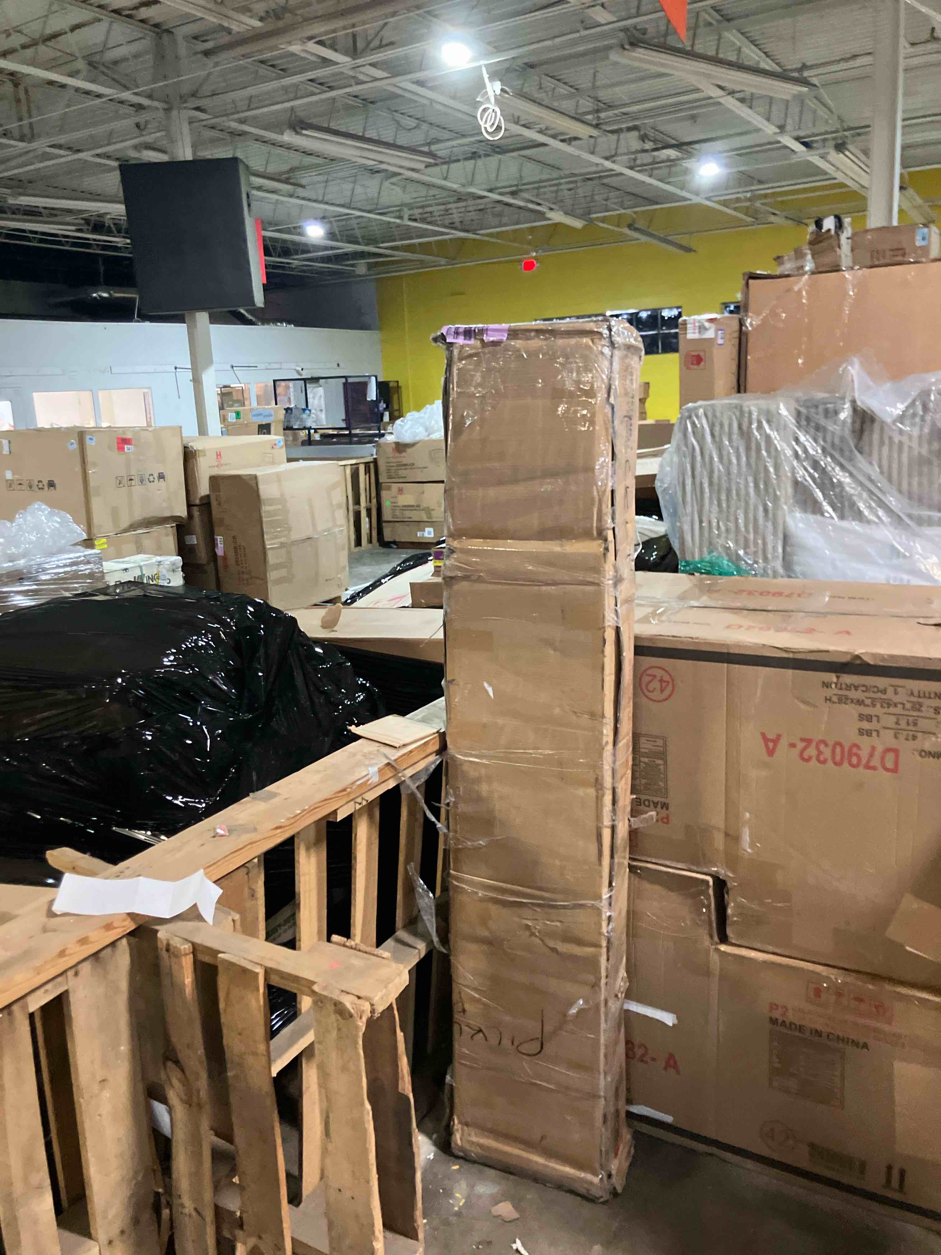 Condition photo showing As Is for Full Size Wood Loft Bed with Height-adjustable Desk,Drawers,Storage Compartments,Hanging Rod and RGB Lights,Red (incomplete box 1/2 missing box 2/2)