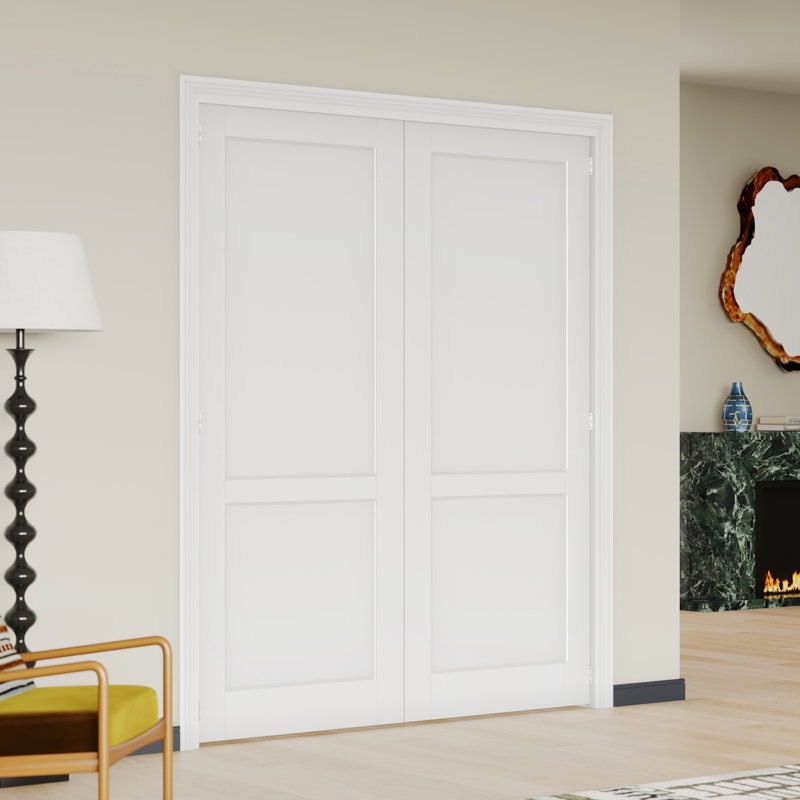 Prehung Door Double Panel Interior Door MDF Modern 2-Lite Shaker Style Pantry Door With Adjustable Jamb & Hardware (Door jamb only)