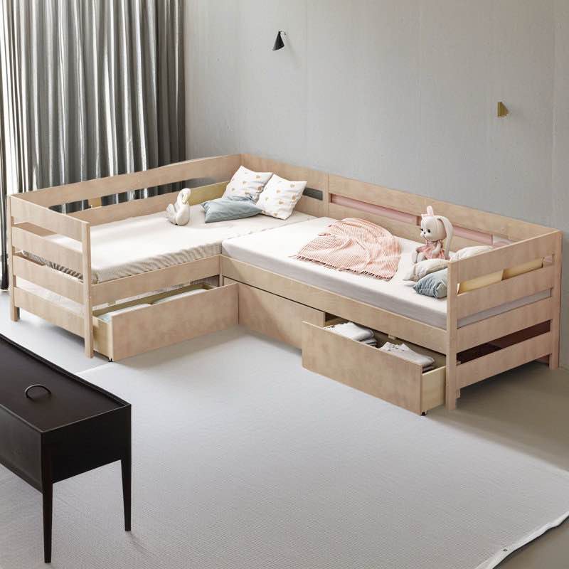 Twin Size L-Shaped Platform Bed With Three Storage Drawers (Box 1/2 missing box 2/2)