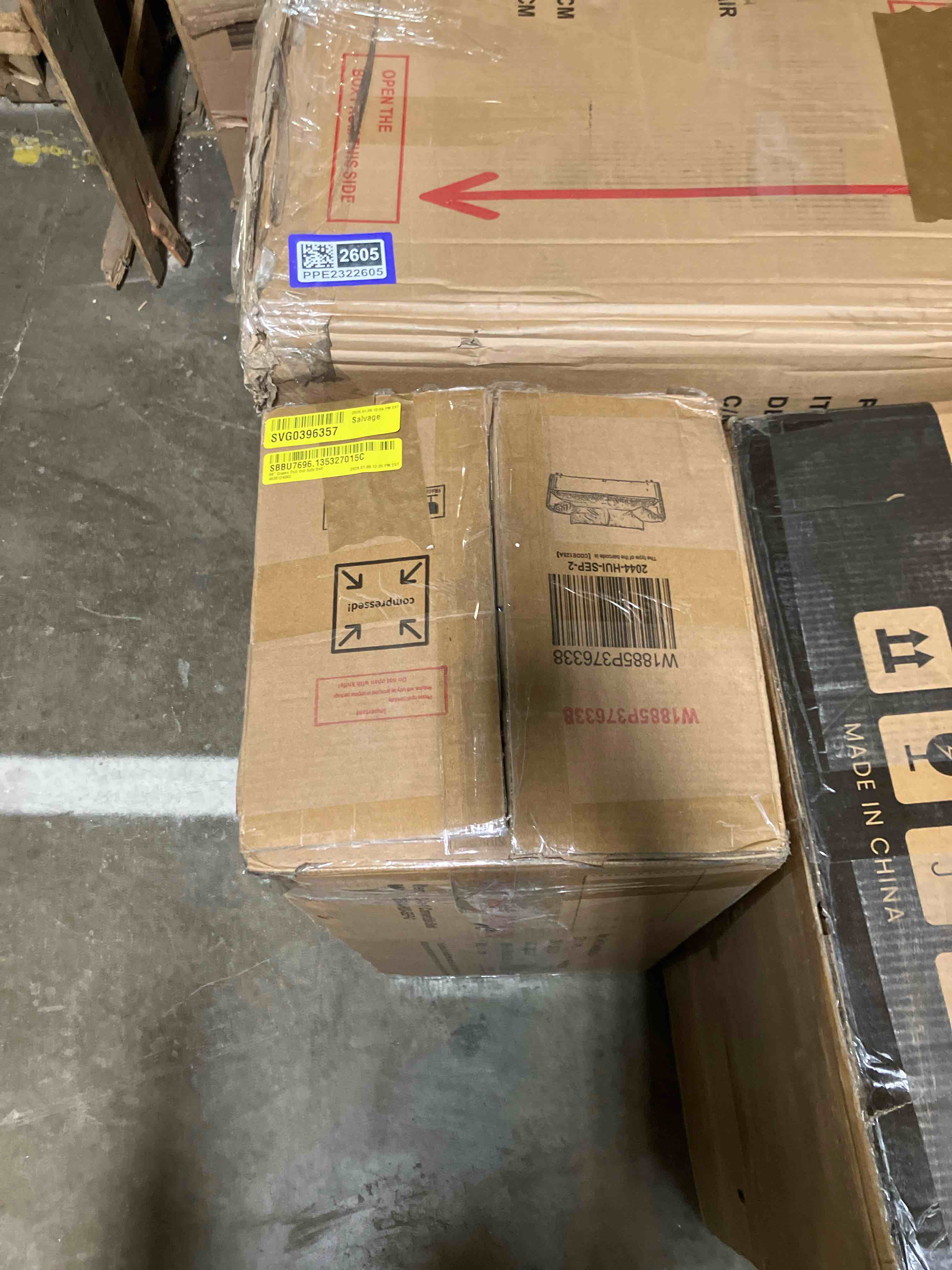 Condition photo showing As Is for Homy Casa 66" Queen Pull-Out Sofa Bed with Storage, Velvet Loveseat - ( incomplete box 2 missing box 1)