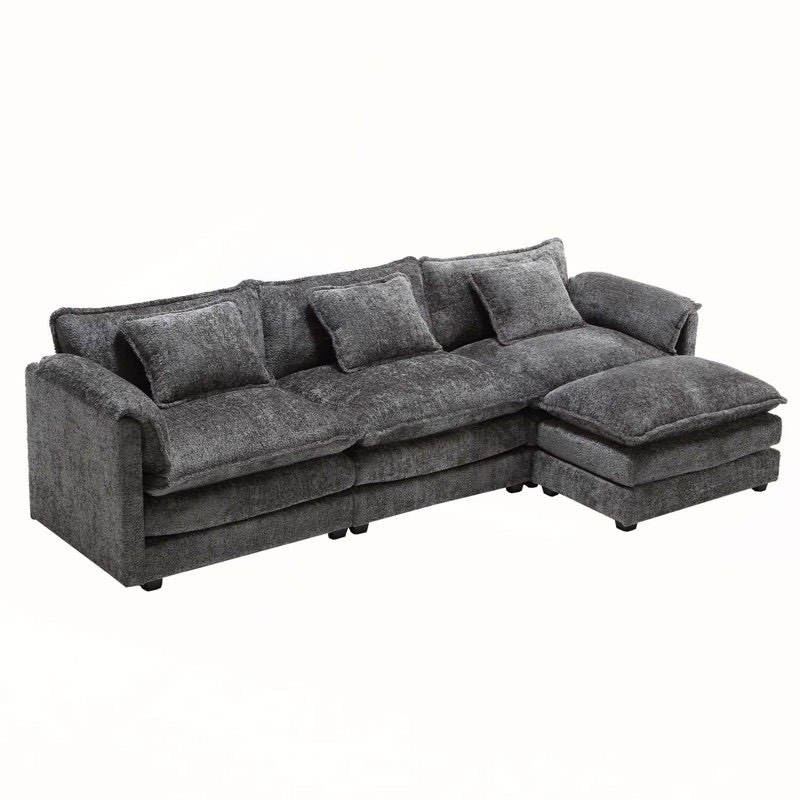 112 Inch Oversized Sectional Sofa Cloud Couch, Modern Chenille L Shaped Modular Sleeper with Moveable Ottoman & Memory Foam (Incomplete missing pieces)
