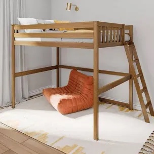 Pecan Full Wood High Loft with Ladder on End 