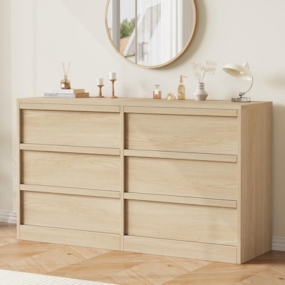 garvee 6 drawer dresser for bedroom 47in wide natural oak 6 chest of drawers
