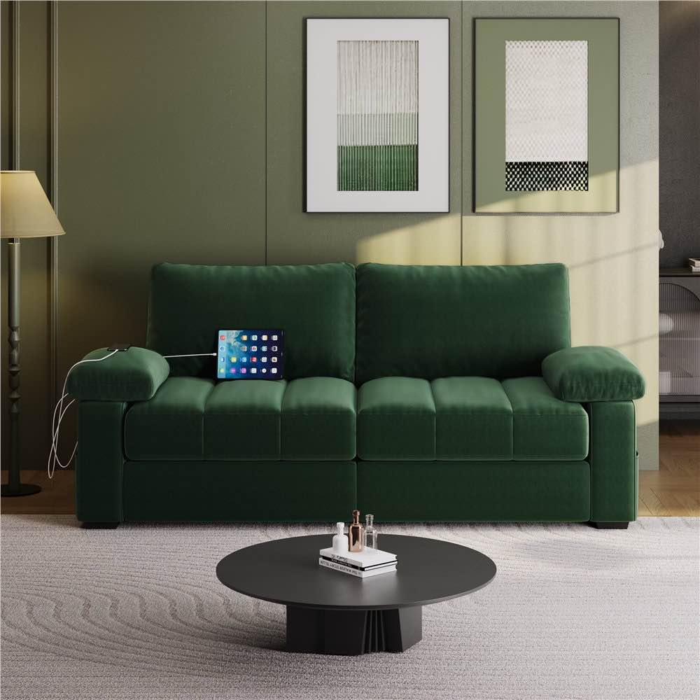 upholstered sofa velvet couch with usb charging ports ( box 1/2 only ) 