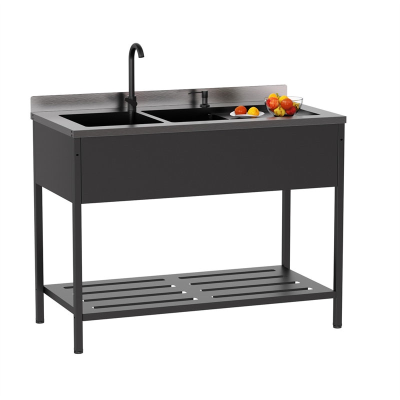 47.5 in.heavy-duty freestanding stainless steel double bowl utility sink with faucet h1g47001265 (used)