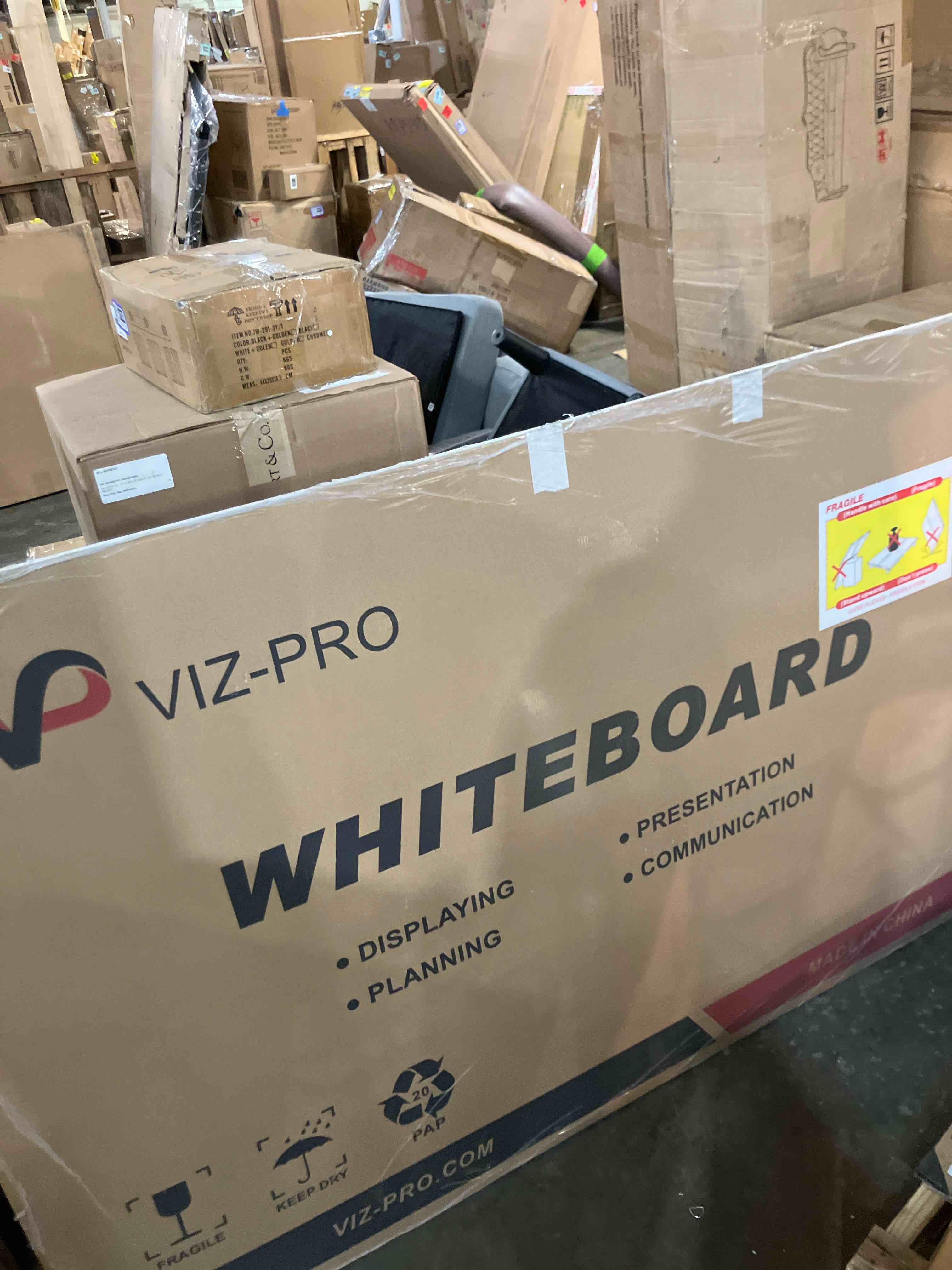 Condition photo showing New/Like New for VIZ-PRO Magnetic Dry Erase Board, 72 X 48 Inches, Foldable Wall-Mounted Whiteboard with Silver Aluminum Frame & Marker Tray for School Office and Home 6' X 4' 72"W x 48"H