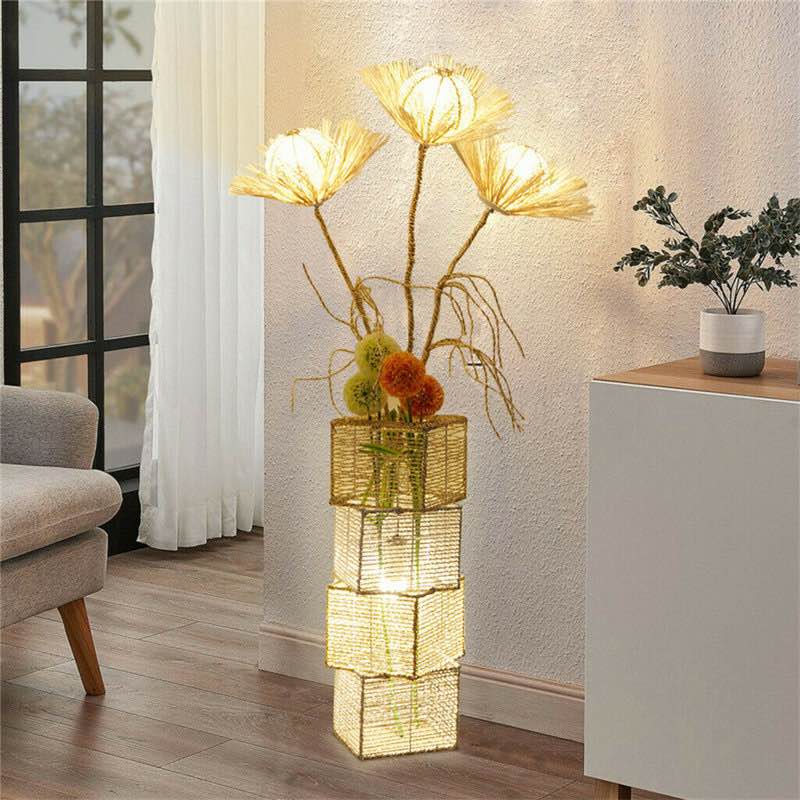 conaway 51.18'' rattan tree floor lamp with outlet
