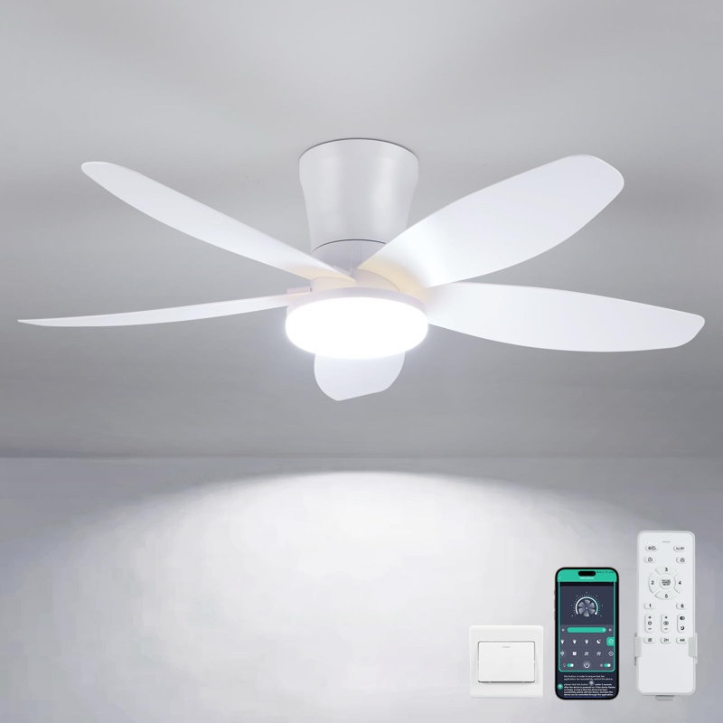 36/42/48" flush mount low profile ceiling fan with light and remote/app control