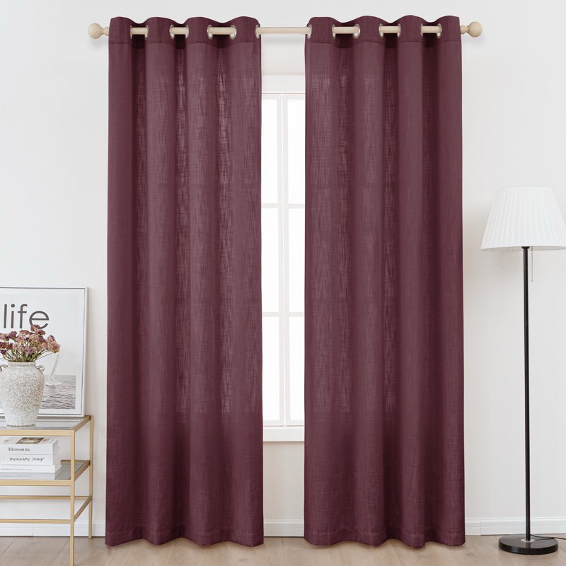 kambi slub textured linen blended semi-sheer grommet curtain pair (set of 2)