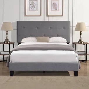 ioilori full size bed frame with upholstered headboard, sturdy wood slats, no box spring required, s