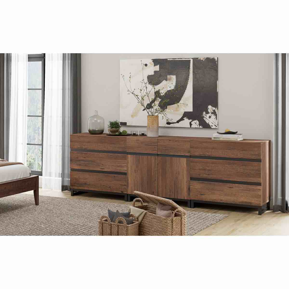 aadam 3-in-1 dresser for bedroom, modern storage organizer with adjustable shelf and 6 drawers, mid-century wooden chest of drawers with metal base, for living room, nursery, hallway