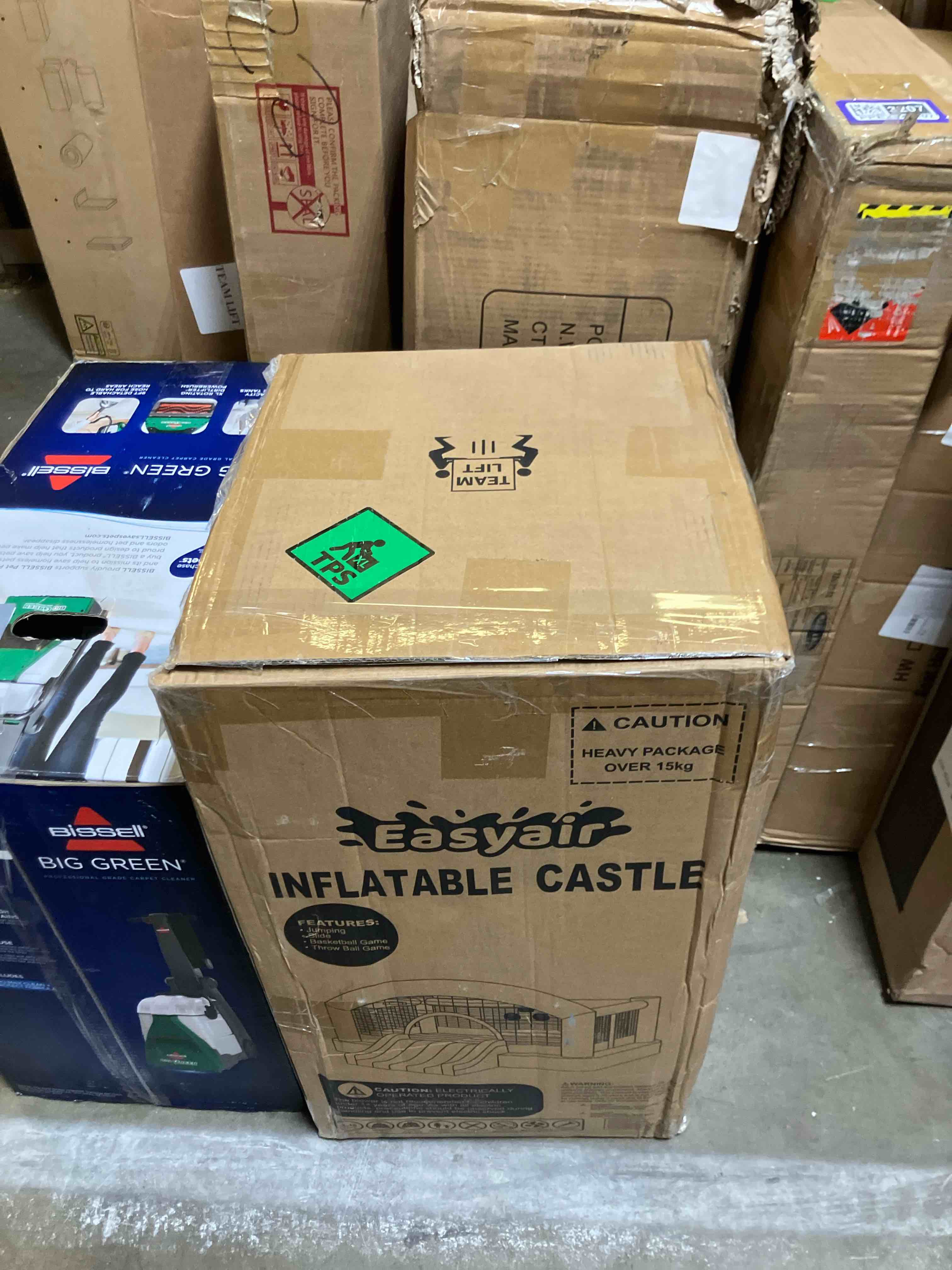 Condition photo showing New/Like New for Inflatable Bounce House for Kids, 14.3 x 12.5 FT Bouncy Castle Jumper Slide with 520W Blower, Basketball Hoop, Throwing Ball Game, Ball Pits, Red