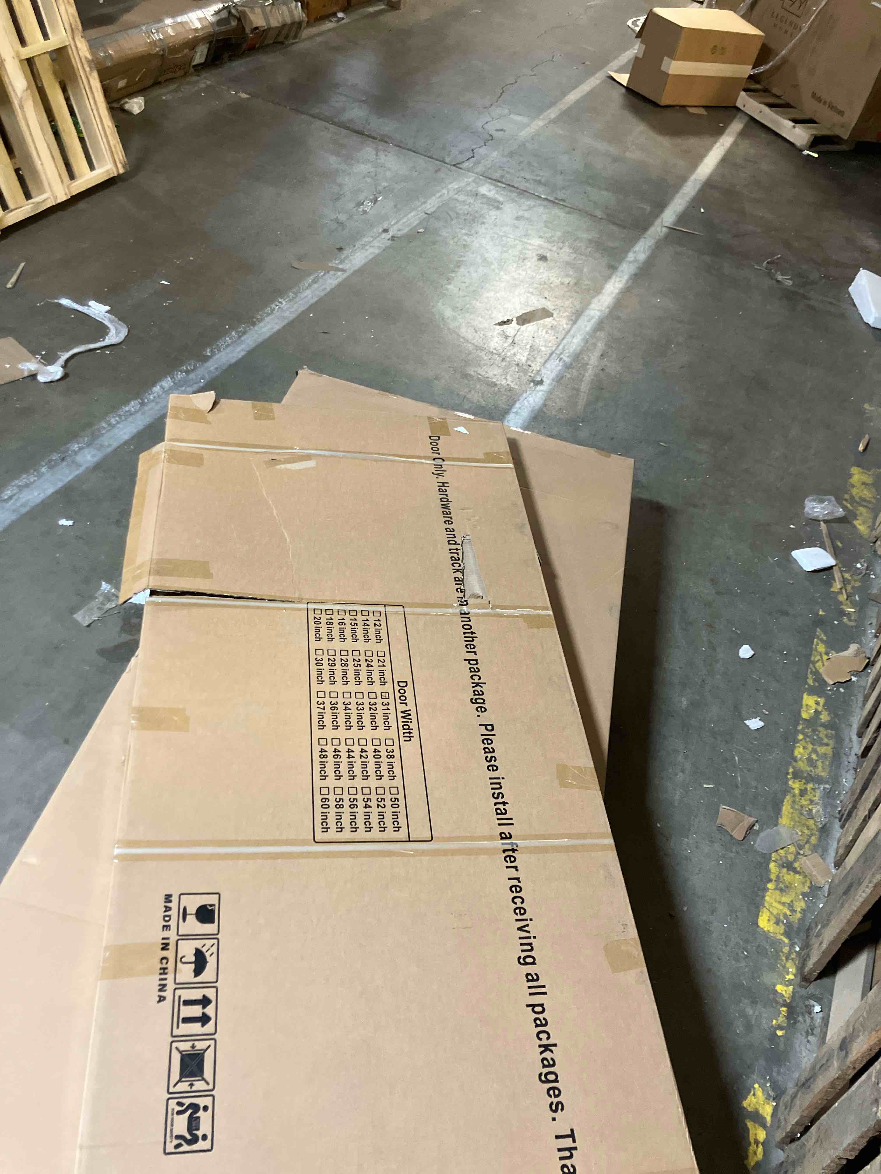 Condition photo showing New/Like New for 34" x 84" Wood Sliding Barn Door with Tempered Frosted Glass and Installation Hardware 