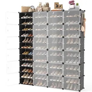 Portable Shoe Rack Organizer with Door, 96 Pairs Shoe Storage Cabinet Easy Assembly, Plastic, Adjustable, Stackable Detachable Free Standing Rack DIY Expandable 12 Tier Black