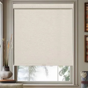 Joydeco 100% Blackout Roller Shades Cordless Blinds for Windows, Free-Stop Shades, UV Protection, Natural Woven Blinds for Home and Office, Light-Proof Aluminum Cover (35" W x 75" H, Beige)
