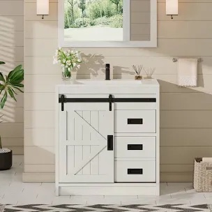 31 in sliding barn door bathroom vanity , (INCOMPLETE)