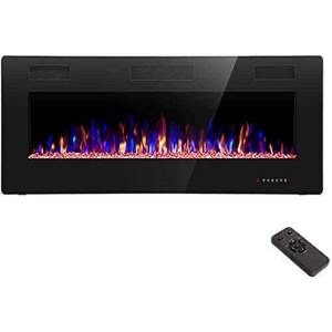 42 in. Recessed and Wall Mounted Electric Fireplace in Black with Remote Control