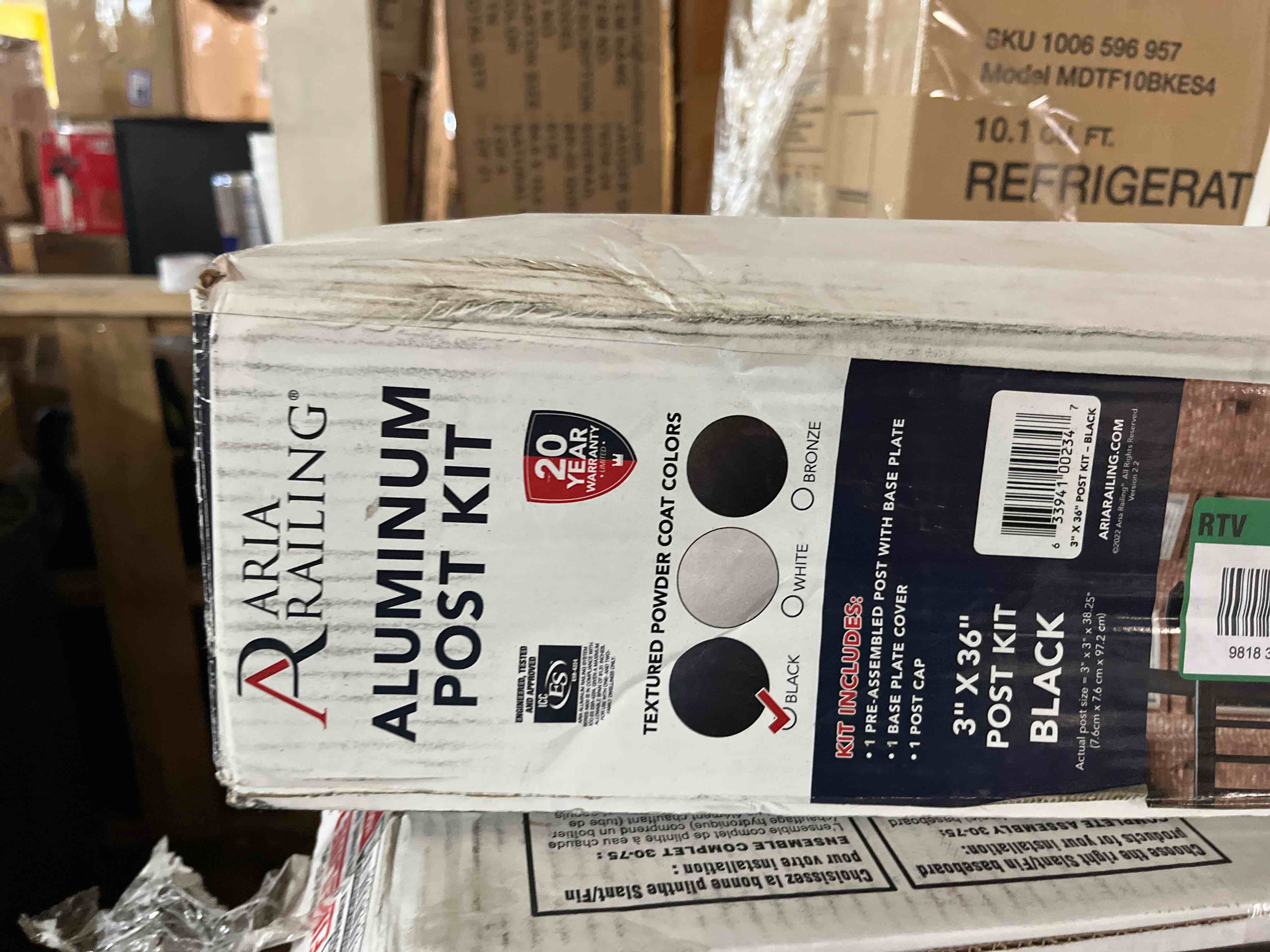 "Aria Railing Deck Post Kit 3 in. x 3 in. x 36 in. Black Powder Coated Aluminum"