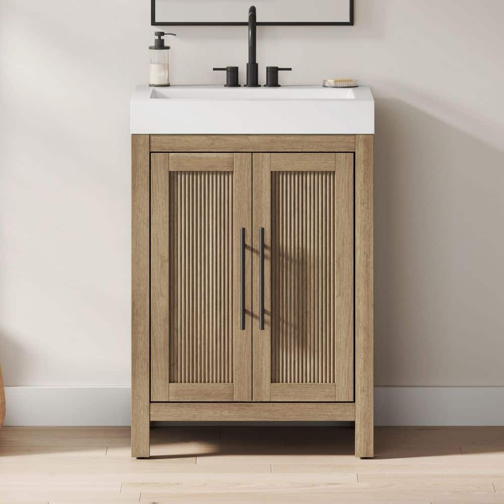 Cargrove 24 in. Single Sink Oak Bath Vanity with White Resin Composite Top