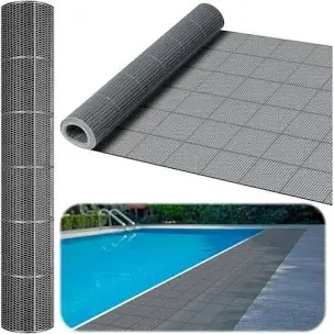 Tondiamo Drainage Pool Flooring Mats Swimming Pool Non Slip Mat PVC Splash Matting Mesh Hollow Doormat Roll for Outdoor Indoor Patio Restaurant Garage Kitchen Bathroom Bars(3 x 50 ft,Grey)