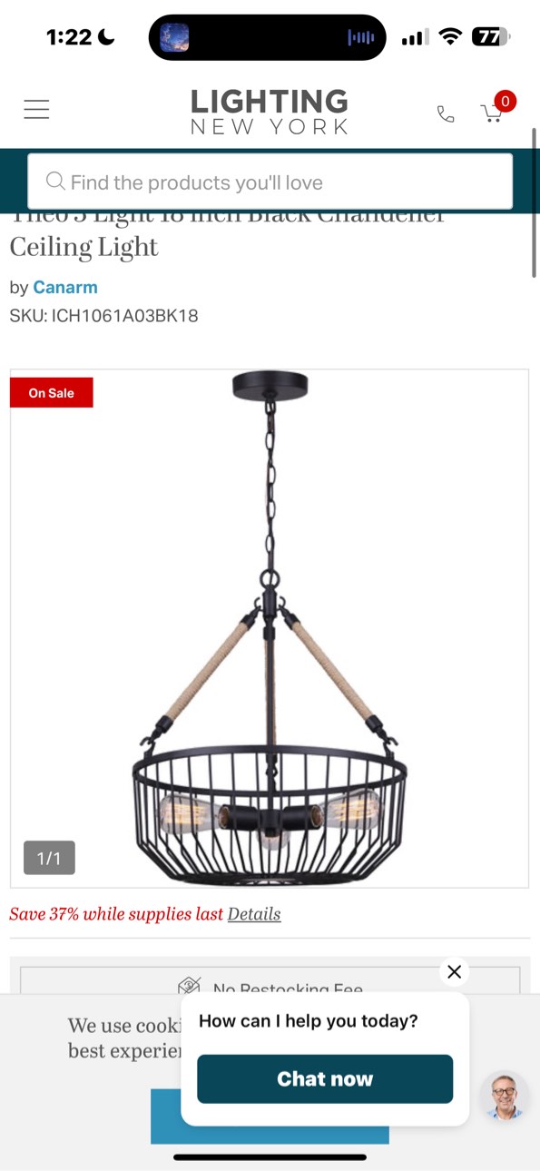  Theo 3 Light 18 inch Black Chandelier Ceiling Light