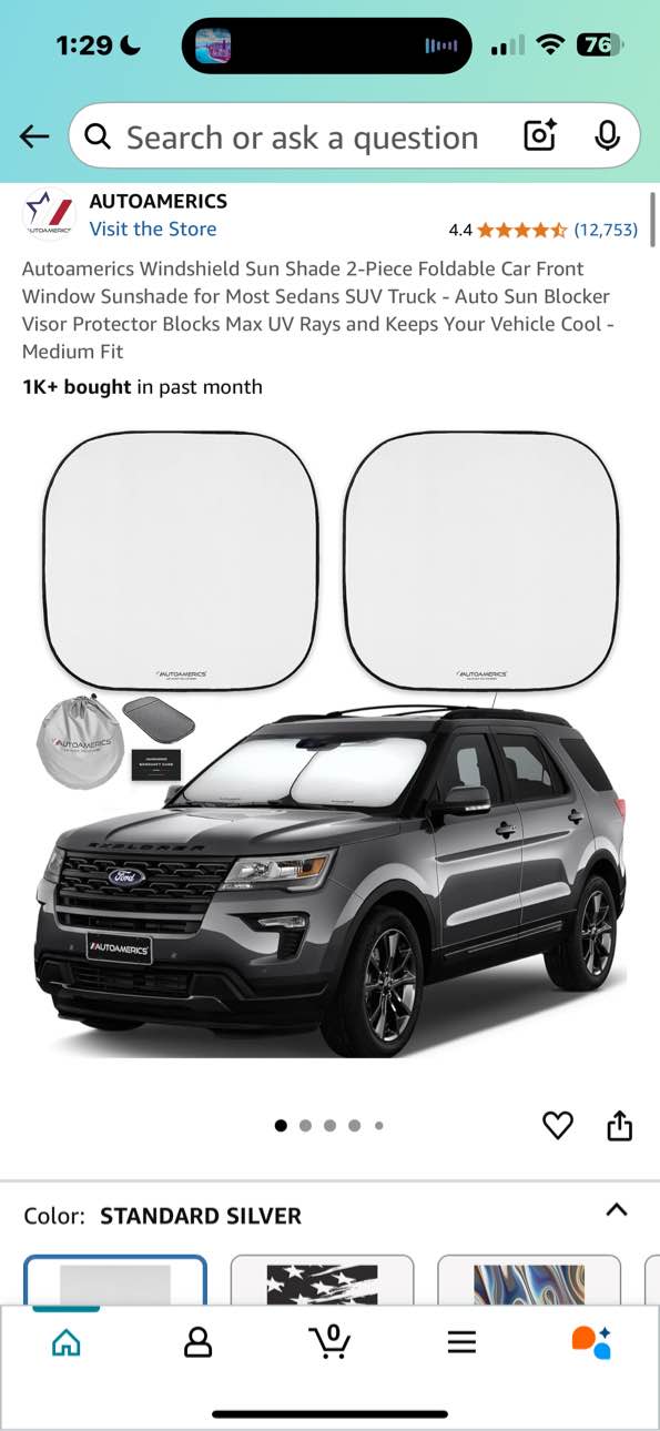 Autoamerics Windshield Sun Shade 2-Piece Foldable Car Front Window Sunshade for Most Sedans SUV Truck - Auto Sun Blocker Visor Protector Blocks Max UV Rays and Keeps Your Vehicle Cool - Medium Fit