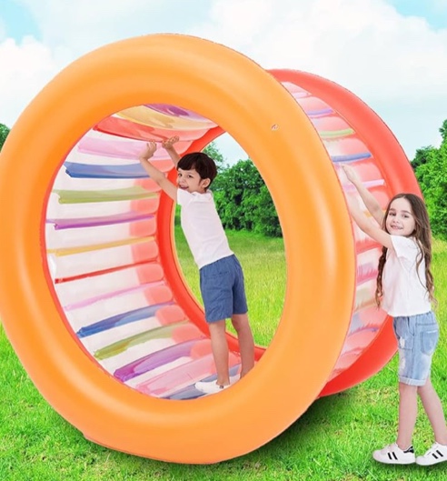 73" Diameter Inflatable Giant Colorful Rolling Wheel for Pool Outdoor Backyard Lawn
