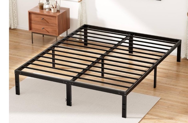 DUMOS Bed Frame - Full Size Metal Platform Bed Frame Mattress Foundation with Steel Slat Support, No Box Spring Needed, Storage Space Under Frame, Easy Assembly, Black
