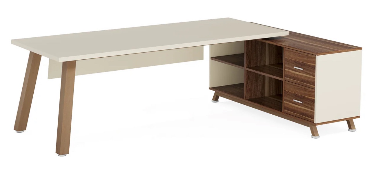 71" Executive Desk, L-Shaped Computer Desk Office Desk with File Cabinet